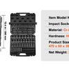 A black impact socket set featuring 90 pieces of Cr-Mo Alloy Steel sockets and wrenches.