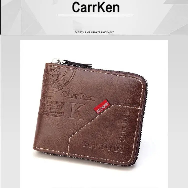 Men's Waxed Leather Bifold Wallet with All-Around Zipper