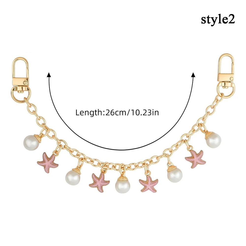 Cherry Blossom Bow Enamel Bag Chain with Heart Charms