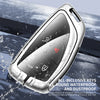 Silver car key case with a black keypad and rubberized texture, emphasizing waterproof and dustproof protection.