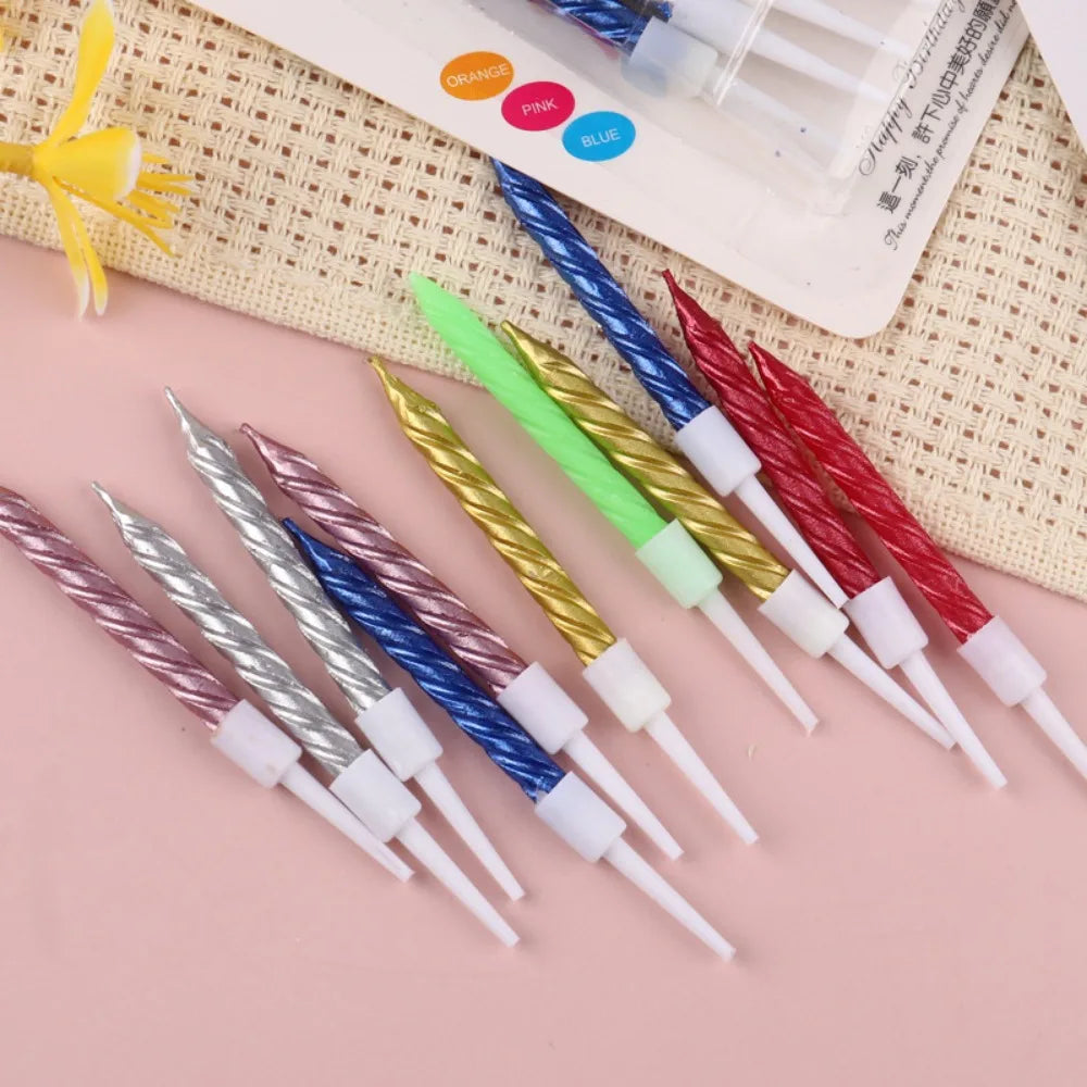 Spiral Birthday Cake Candles, Set of 6 Long Thin Decorative Candles for Cakes and Desserts