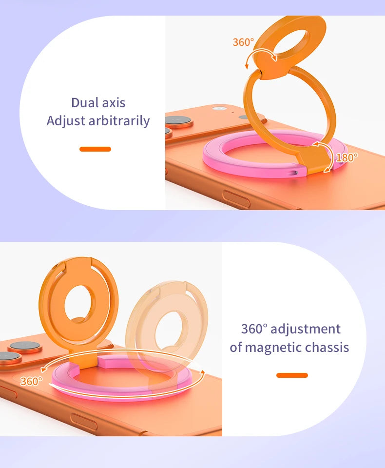 Double-Sided Magnetic Phone Ring Holder with Kickstand
