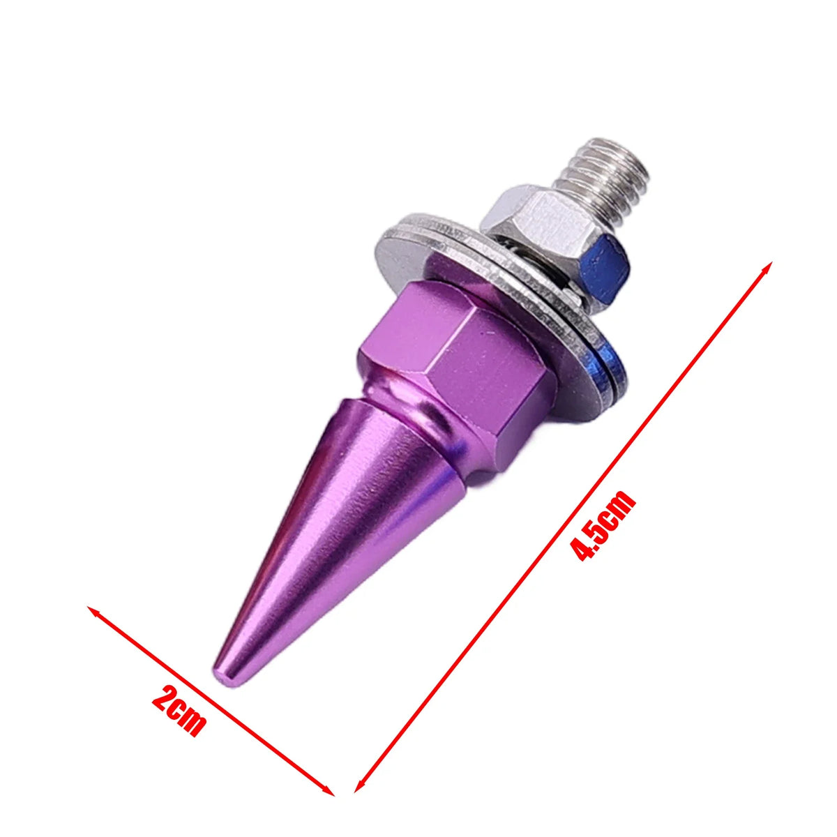 A purple rust-resistant license plate screw kit with a pointed tip and threaded end, shown against a white background.