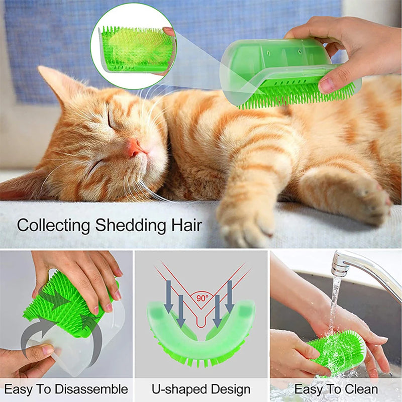 Corner-Mounted Cat Scratcher & Grooming Brush