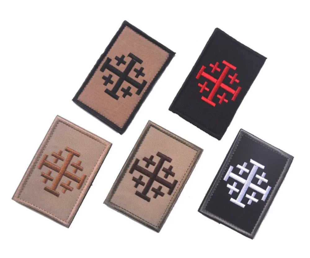 Embroidered Crusader Cross Tactical Patch with Hook and Loop Backing
