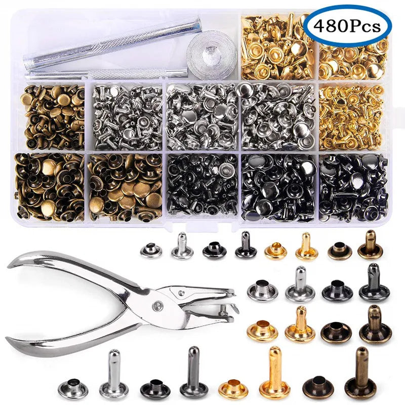 Metal Double Cap Rivets with Setting Tool Kit for Leathercraft & Repairs