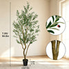 Artificial indoor olive tree in a pot shown next to a window with scale markings.