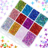 A palette of shiny holographic star sequins in various colors for resin crafts.