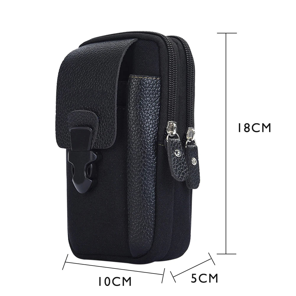 Black vintage genuine cowhide leather crossbody sling bag shown with dimensions.