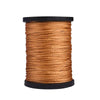A spool of brown leather sewing thread or twine on a black spindle.