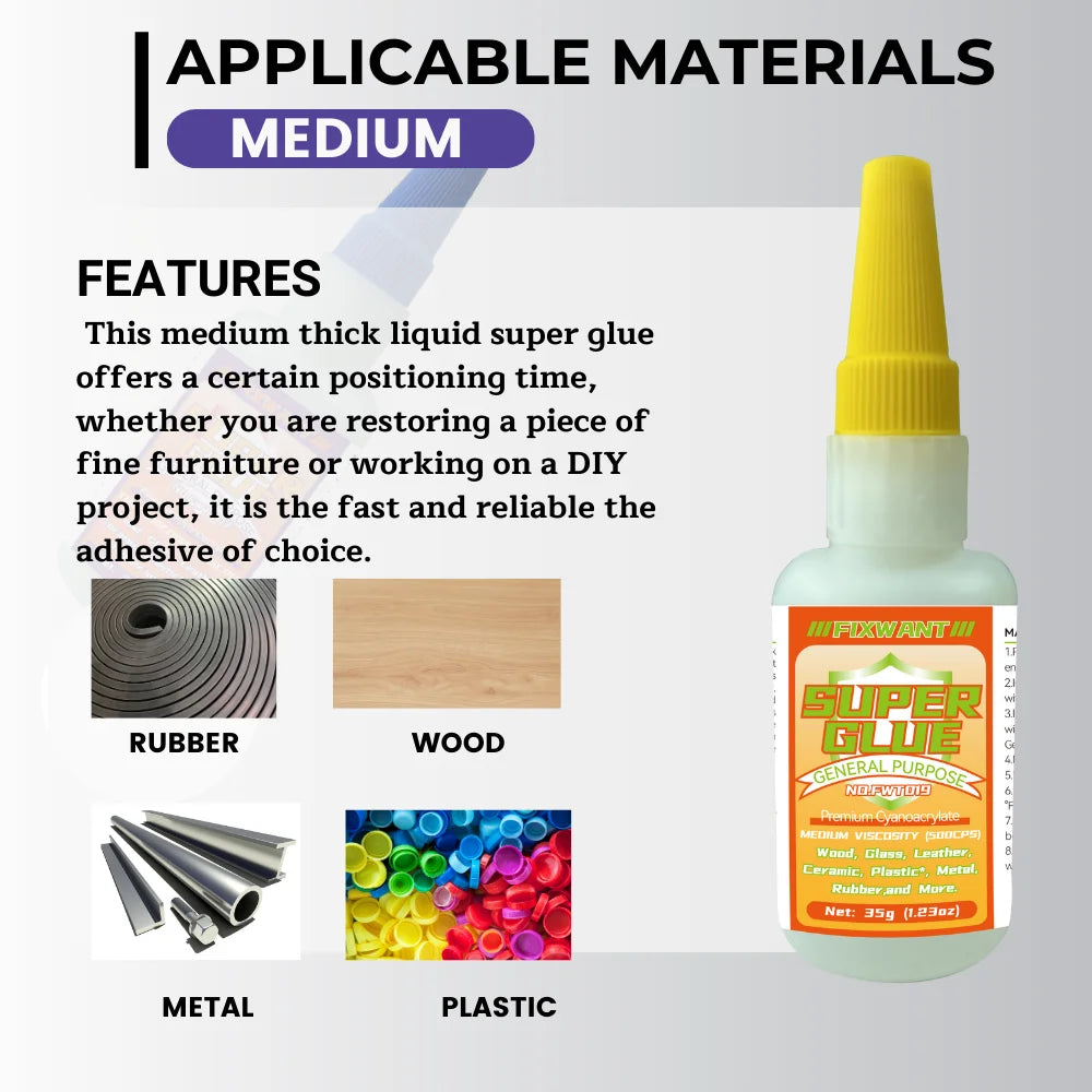 High-Strength Cyanoacrylate Super Glue for Multi-Surface Repairs