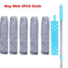 A set of five gray microfiber cleaning cloths with a telescopic handle for mopping.