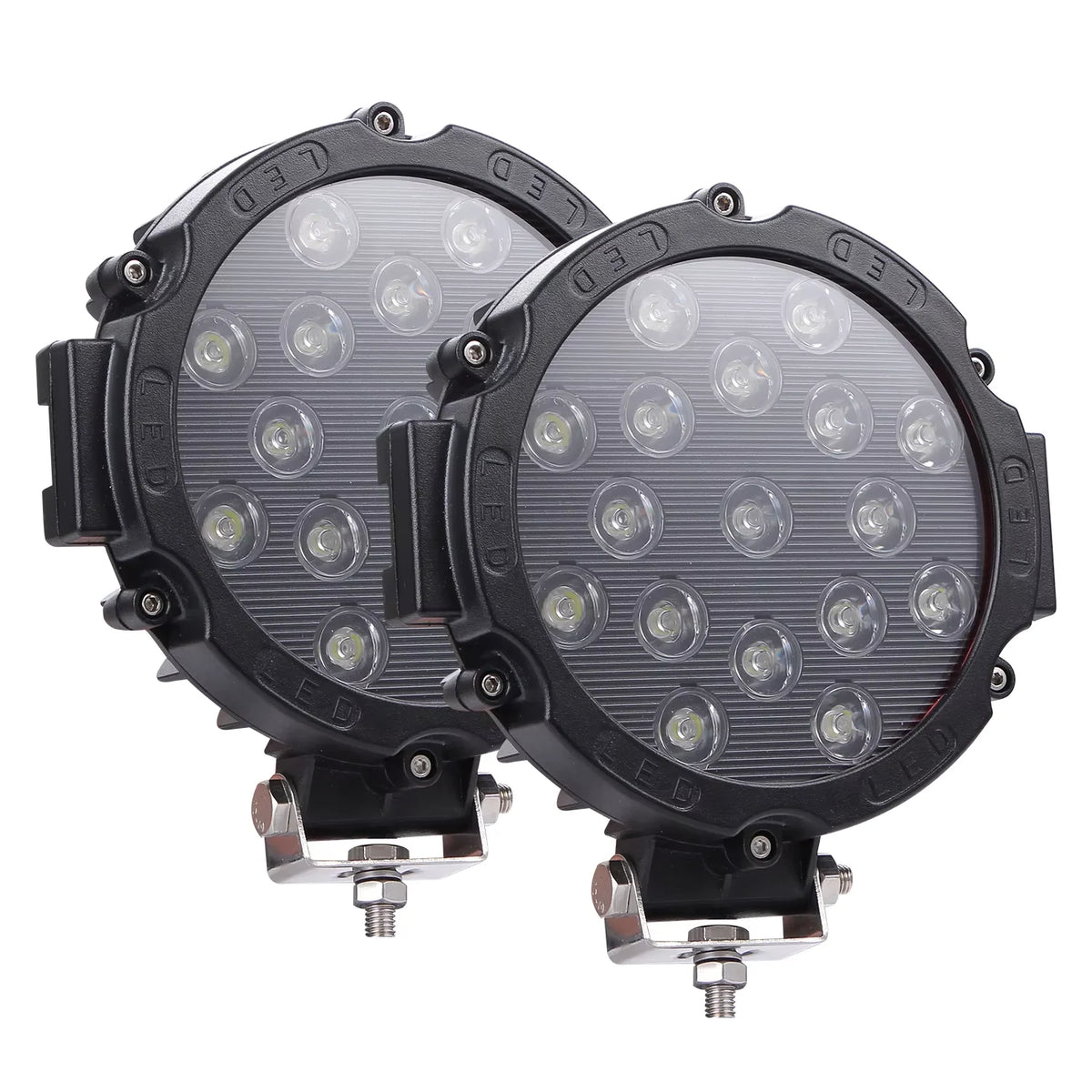 A pair of black LED work light bars with spot beams for off-road vehicles