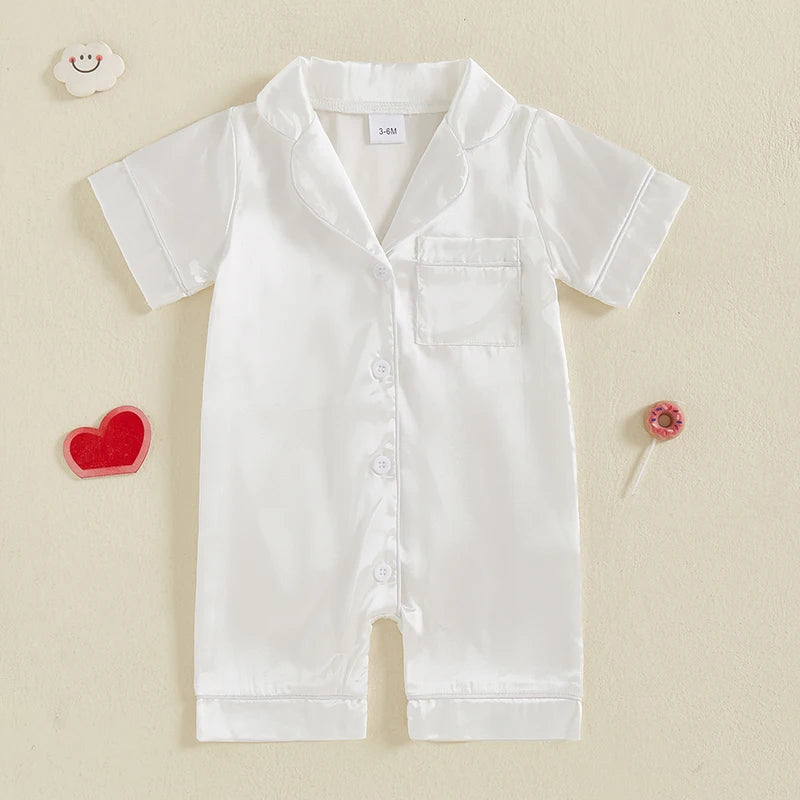 Satin Baby Pajama Jumpsuit with Button-Up Front