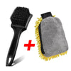 A black heavy-duty tire and wheel cleaning brush set, including a stiff brush and a soft scrubbing pad.