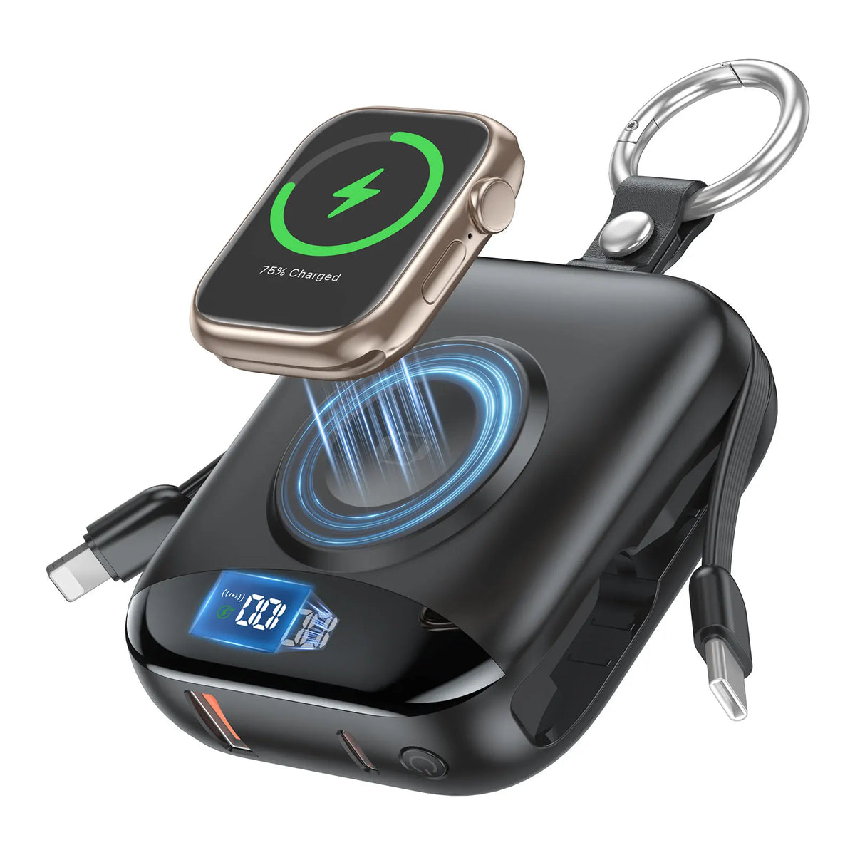 4-in-1 Fast Charging Power Bank with Built-In Cables and LED Display