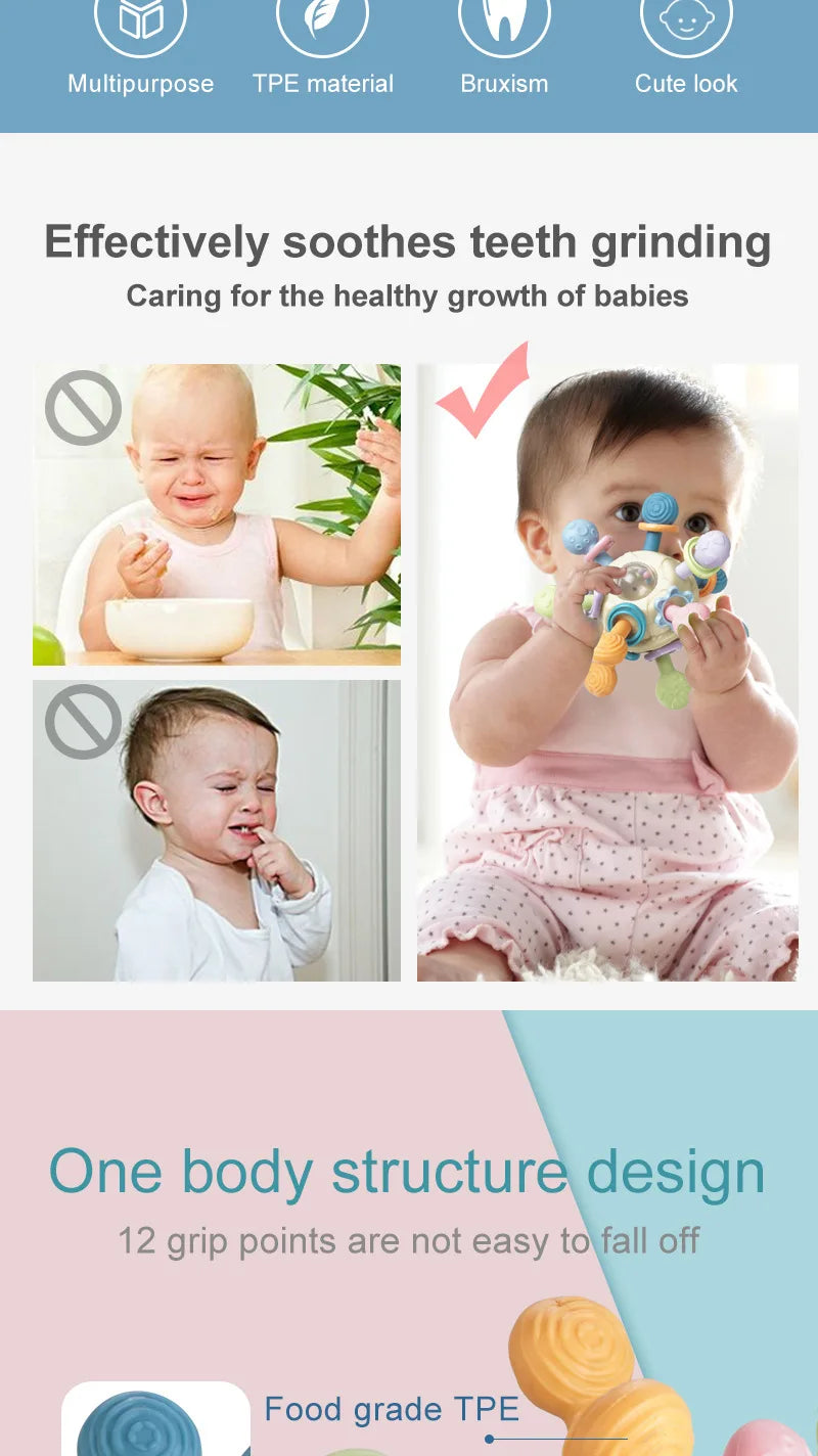 Baby Sensory Rattle Ball with Silicone Teether