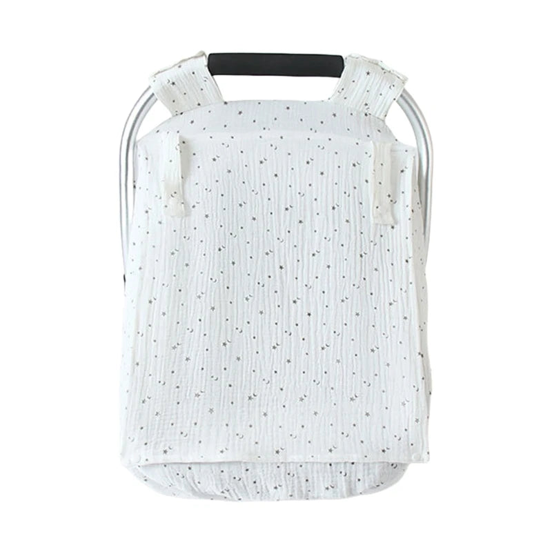White breathable 2-in-1 car seat cover and mosquito net for babies with black handles