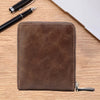 Men's Waxed Leather Bifold Wallet with All-Around Zipper