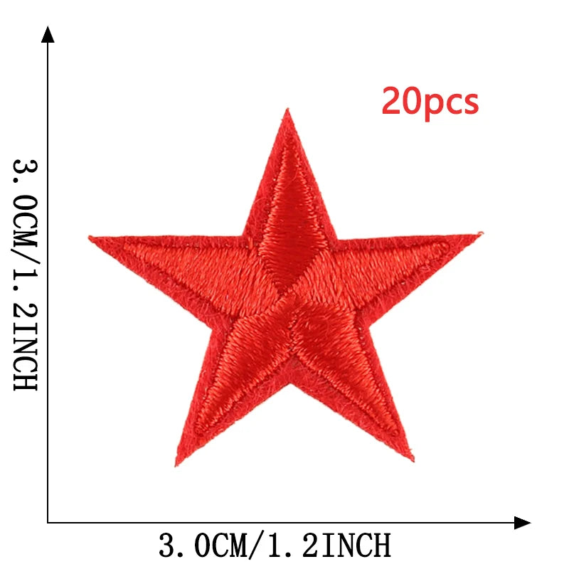 20-Piece Star Embroidery Patches with Iron-On Adhesive