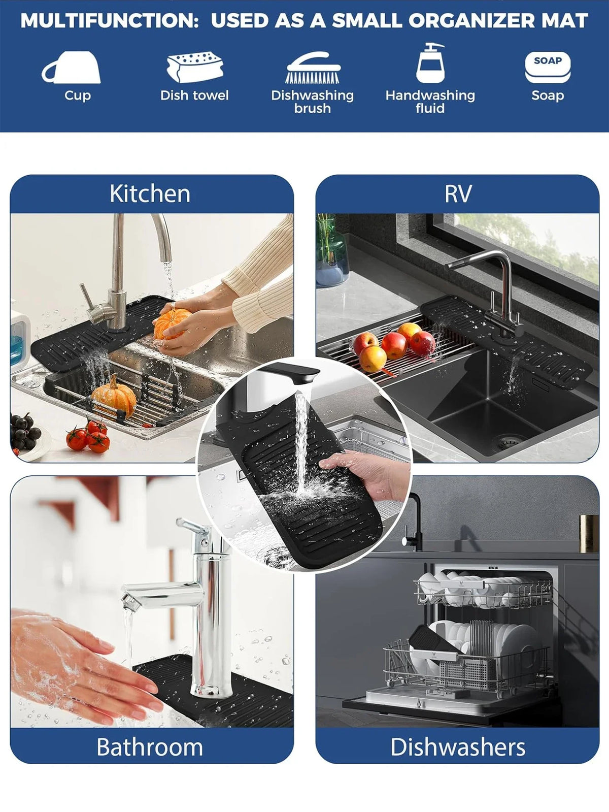 Silicone Sink Faucet Splash Guard & Drip Catcher Mat