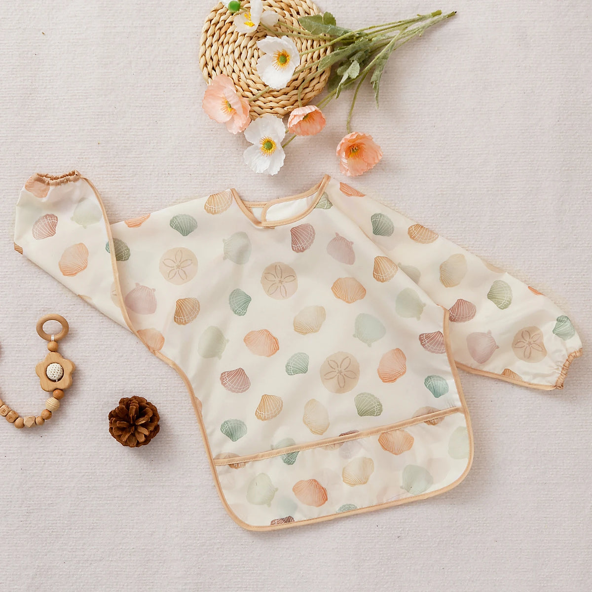 Waterproof Long-Sleeve Baby Bib with Catch-All Pocket