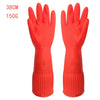 A pair of red silicone scrubbing dishwashing gloves shown against a white background.