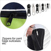 A set of universal zipper repair kits and auto-lock sliders shown next to a fabric and clothing item.