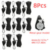 Eight pieces of black metal gear model rope tighteners with a ratchet lock.