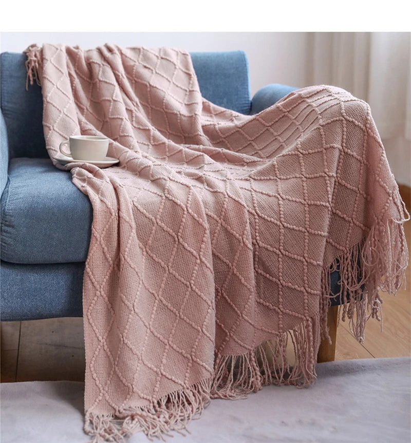 Oversized Chunky Knit Throw Blanket with Tassels