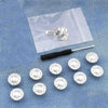 A clear plastic bag contains a kit of instant no-sew snap buttons for loose jeans.