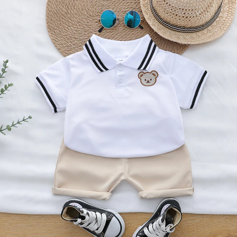 Kids' Embroidered Bear Polo Shirt and Shorts Set