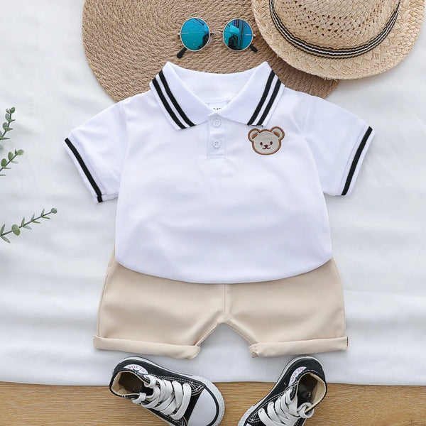 Kids' Embroidered Bear Polo Shirt and Shorts Set