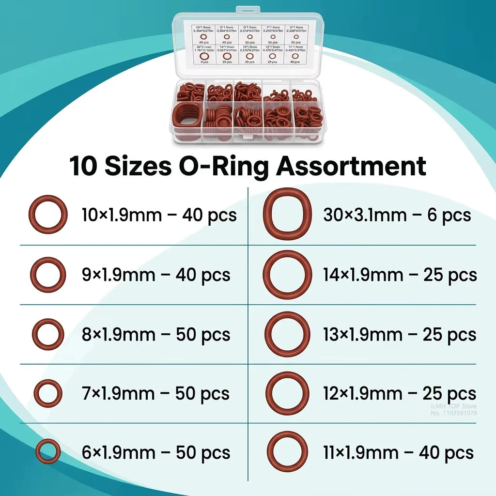 Silicone O-Ring Assortment Kit for Plumbing, Auto Repair, and Sealing Applications