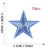 A blue star embroidery patch is shown against a measurement scale, indicating its size of 3.0cm or 1.2inch.