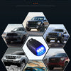 A collection of various pickup trucks and SUVs showcasing a solar-powered remote control strobe light product.