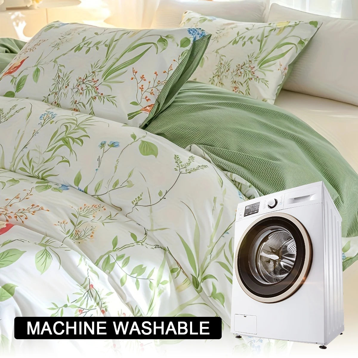 Botanical Leaf Print Duvet Cover Set with Pillowcases