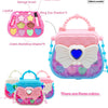 A pink and blue princess makeup toy set featuring a cosmetic pouch with various brushes, eyeshadows, and blush products.