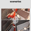 Close-up images showing an adjustable notched trowel being used for adhesive application on various surfaces.