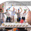Group of friends sharing party gift transparent PVC tote bags with hand loops