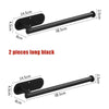Two long black stainless steel wall-mounted paper towel holders shown with dimensions.