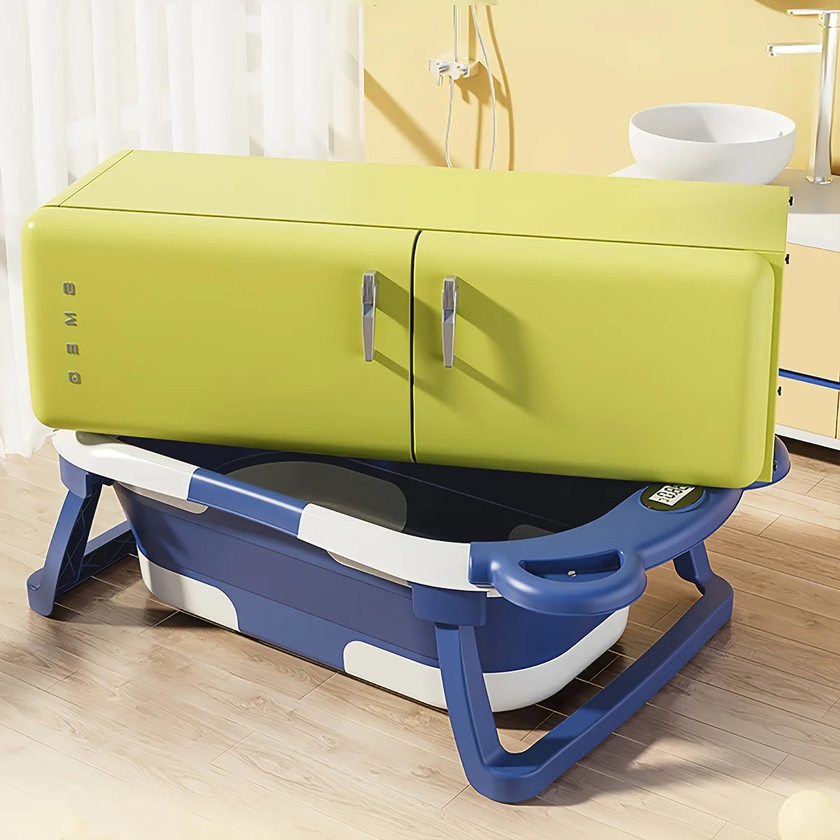Collapsible Baby Bathtub with Thermometer and Floating Cushion