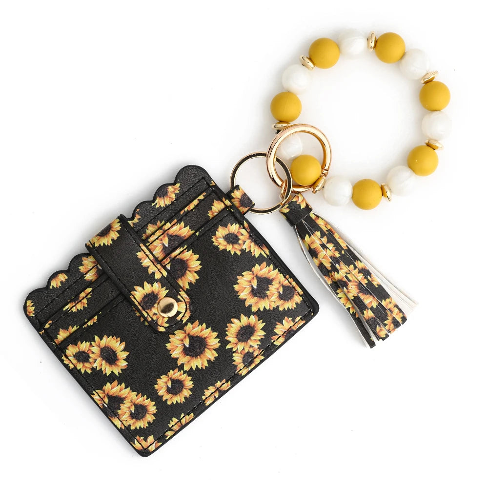 Silicone Bead Bracelet with Leather Card Holder and Tassel