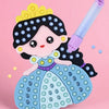 A pink and blue DIY craft kit featuring a princess character with a crown, made from plastic beads and silicone components.