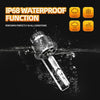 A bright LED spotlight is shown submerged in water, demonstrating its IP68 waterproof function.