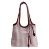 Striped Canvas Tote Bag with Crossbody Strap