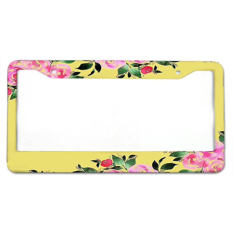 Floral Aluminum License Plate Frame with Slim Design