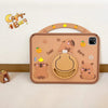 A beige silicone case featuring cute cartoon capybara characters and a round design.