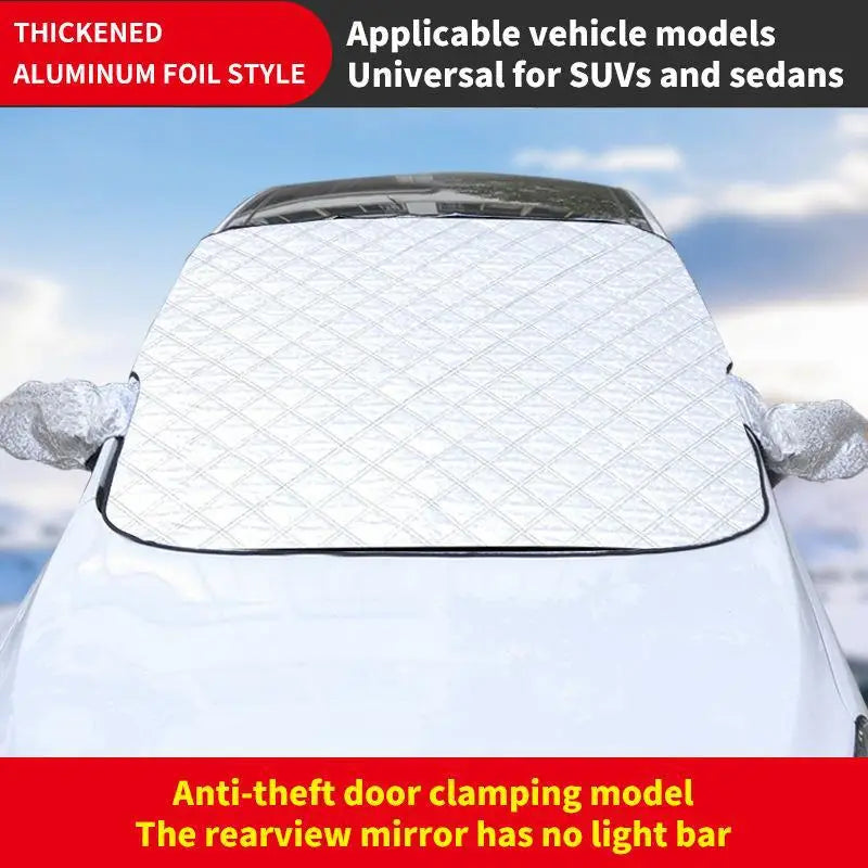 Weißes Aluminiumfolien Sonnenschutz für SUVs und Limousinen auf einer Autoscheibe.