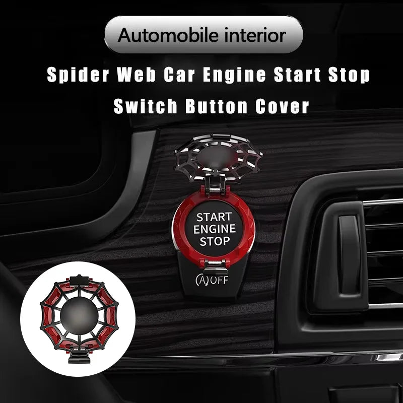 A close-up of a Spider Web car engine start stop switch button cover for automotive interior.